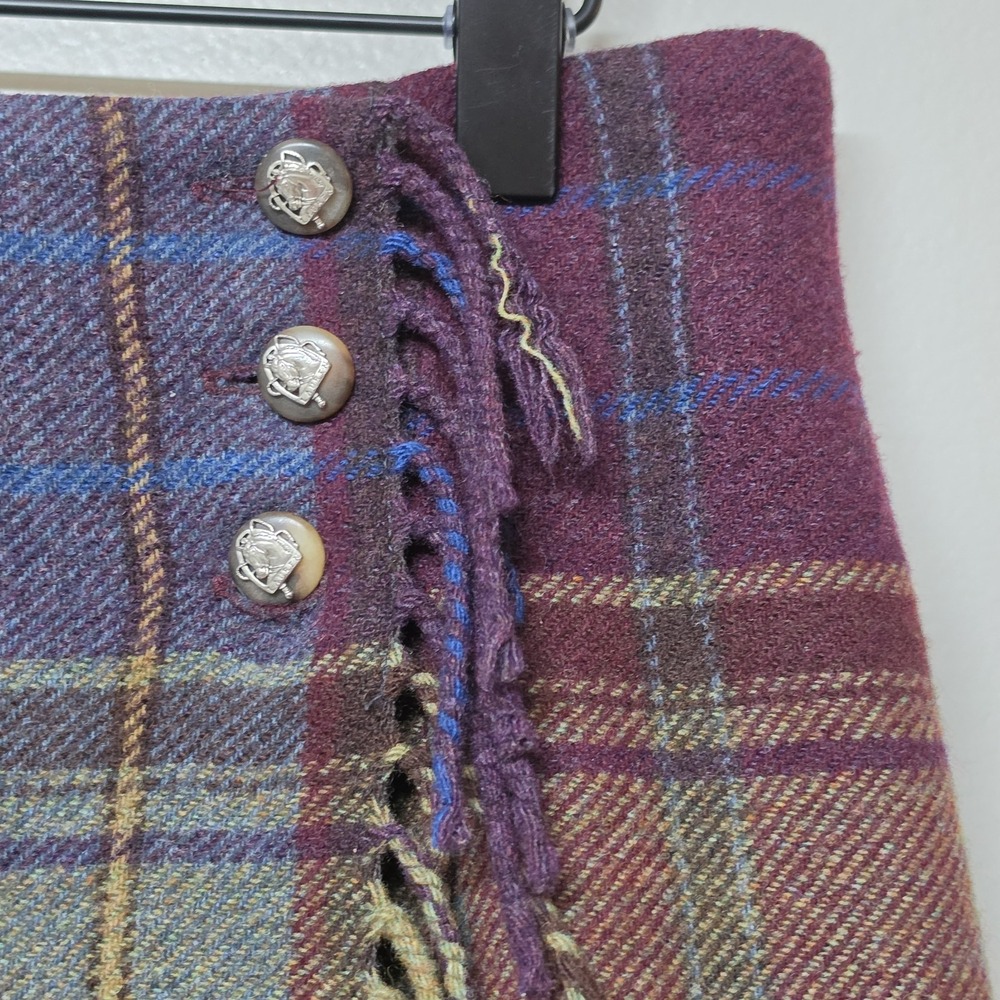 Vintage 90s Lauren Ralph Lauren 100% Plaid Lambswool Skirt Fringe Size 12 Office - Picture 2 of 8